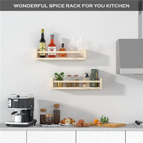 Set of 2 Natural Wood Floating Book Shelves for Kids Room (16.5Lx4W) - Picture 3 of 7